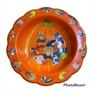 Looney Tunes Snack Serving Bowl Vintage Warner Bros Tasmanian Devil Wiley Orange